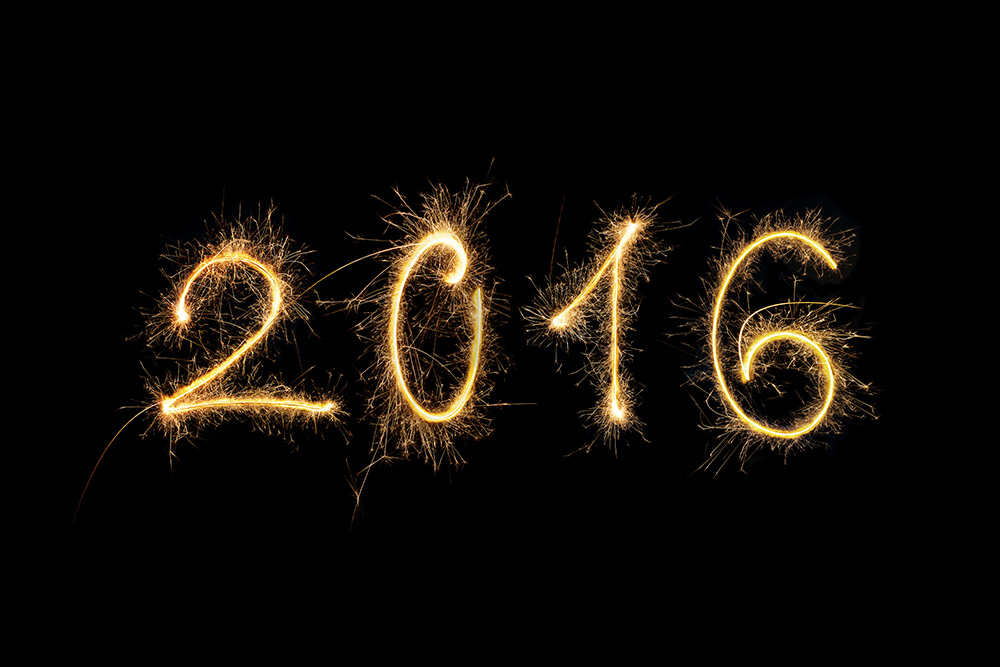 2016 spelled with fireworks